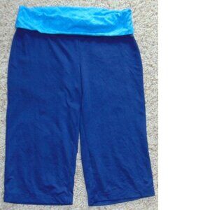 Womens Danskin Yoga Capris 8/10 Blue Foldover Waist Athletic Workout Pants